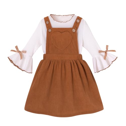Toddler Baby Girl Fall Overall Dress Three-Quarter Flare Sleeve Shirt Corduroy Skirt Jumper 2Pcs Autumn Outfit Sets 1-5T