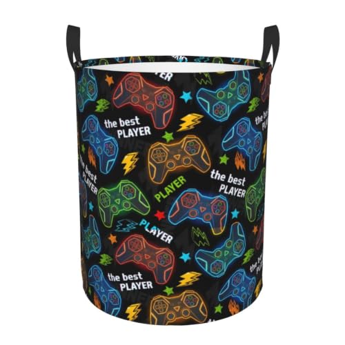 Image of Game Round Laundry Hamper Gaming Gamer Storage Basket Toys Clothes Organizer Bin For Home Bathroom Bedroom Dorm Nursery, 62l