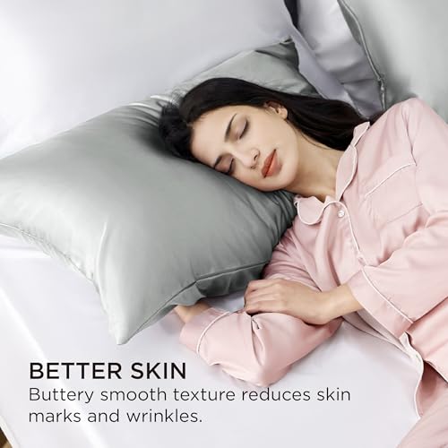 Image of Bedsure Satin Pillowcase with Zipper, Pillow Cases Queen Size Set of 2