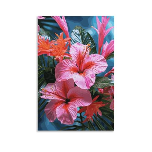 Decoration murale salon grand format motif fleur rose exotique 60x90