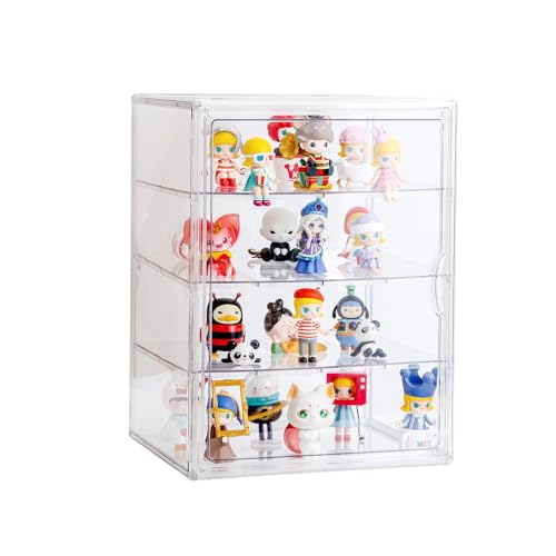 Image of BOHOIDEE 4 Tiers Clear Acrylic Display Case for Closet, Purse Storage Organizers Box, Plastic Storage Bins with 3 Adjustable Divider and Magnetic Door