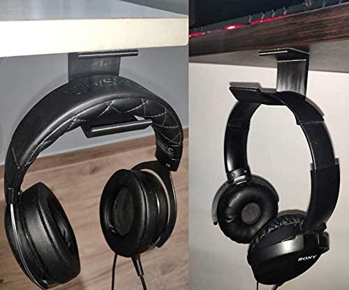 Image of makerV Headphone Holder Gaming Headset Hanger Under Desk Mount Head Phone Hook Headphone Stand (Pack of 2: Black)