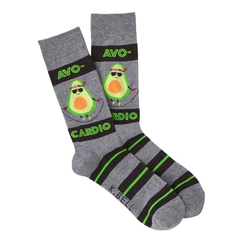 K. Bell Socks Men's Play on Words Novelty Crew Socks, Avocardio (Charcoal Heather), Shoe Size: 6-12