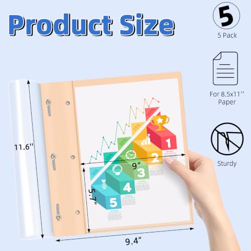 Image of HAUTOCO 5 Pack Report Covers with 3 Prongs, Heavy Duty Clear Front Plastic Presentation Folders, Letter Size 8.5x11 Document Covers for School Office Business, Assorted 5 Colors
