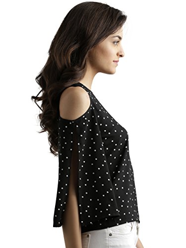Image of Miss Chase Women's Black Polka Dot Cold Shoulder Top