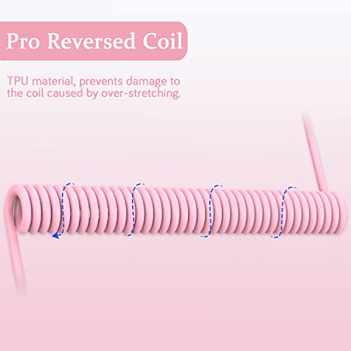 MAMBASNAKE C01 Opgerolde Toetsenbord Kabel, Pro Custom USB-C Aviator Cable voor Mechanisch Toetsenbord, Type-C to USB-A, TPU Coiled Cable met Metalen Luchtvaart Connector voor Gaming Keyboard-Roze - Afbeelding 4