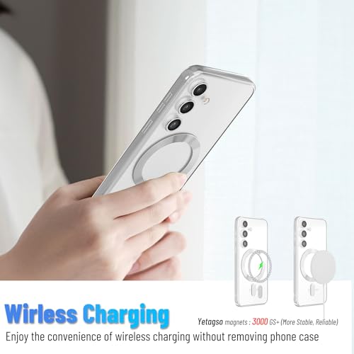 Image of Magnetic Case for Samsung Galaxy S24 Plus, Electroplated Silver Edge, Slim Shockproof Compatible with MagSafe, Wireless Charging, Camera Protection