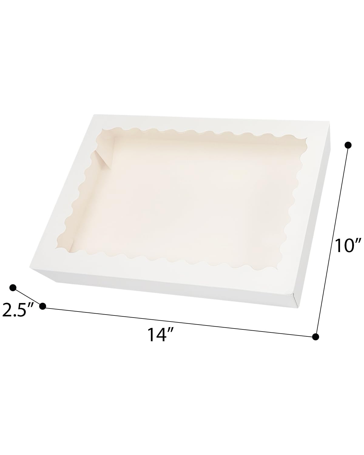 qiqee Caja de galletas blanca autoemergente con ventana de 14 x 10 x 2.5 pulgadas, 24 unidades, para panadería, pastelería, macarón, caja de panadería para embalaje