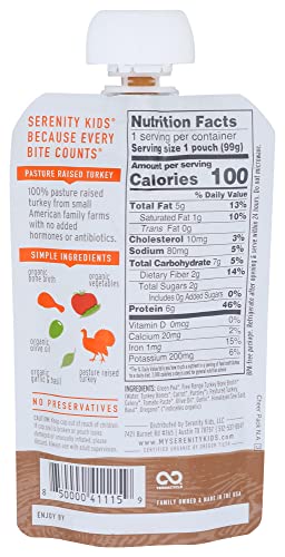 Image of Serenity Kids Bone Broth Puree Made With Organic Veggies | Clean Label Project Purity Award Certified | 3.5 Ounce BPA-Free Pouch | Free Range Turkey Bolognese | 1 Count (Pack of 3)