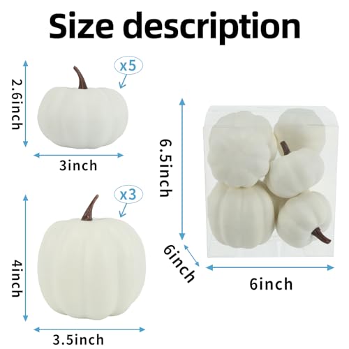 Image of Ghrdopy Fake Pumpkins, 8 Pcs White Artificial Pumpkins, Plastic Pumpkins for Thanksgiving Party Table Centerpiece Autumn Home Decoration-A