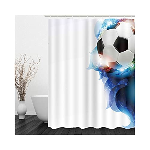 Banemi Cortinas Ventana Baño, Cortina Ducha Graciosa Blanco Negro Azul Gris Fútbol Poliester 150X200cm Shower Curtian Textil de Poliéster con 12 Anillas Cover