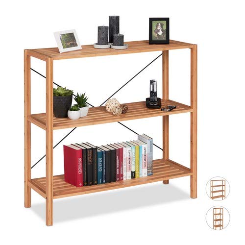 Relaxdays Deluxe Bamboo Shelf, Natural Look, 3-Tier Bathroom Rack, Universal, 98 x 104 x 38 cm