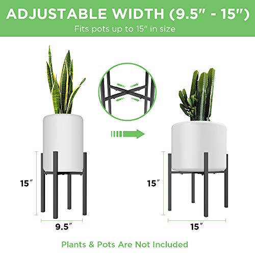 Adjustable Metal Plant Stand 9.5 to 15 inches, Mid Century Modern Plant Stand 15 inches in Height, Indoor & Outdoor Plant Stand, Fit 10 11 12 13 14 15 inch Pots Pot & Plant Not Included, Black - Thumbnail 6