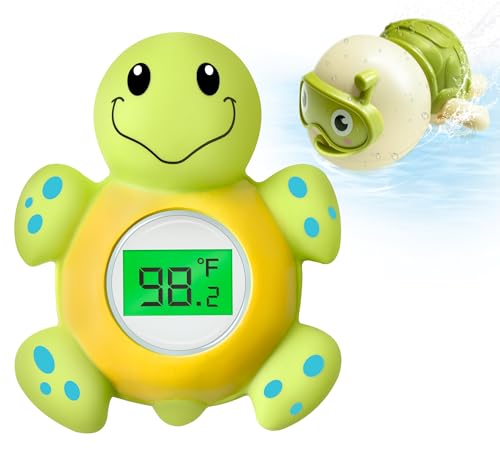 Pircaath Baby Bath Thermometer & Swimming Turtle Floating Bathtub Toys, BPA-Free Bath Thermometer Baby Safety with Backlit LCD Display, Bathtub Water Thermometers Temperature Toy for Infant, Newborn