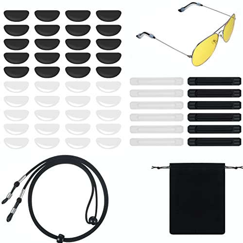 Thursday April 20 Paar Brillen-Nasenpads und 6 Paar weiche Brillenhalter Silikon-Brillen-Nasenpads mit 2 Brillenbändern aus PU-Leder, verstellbar für Sportbrillen, Sonnenbrillen, Lesebrillen Cover