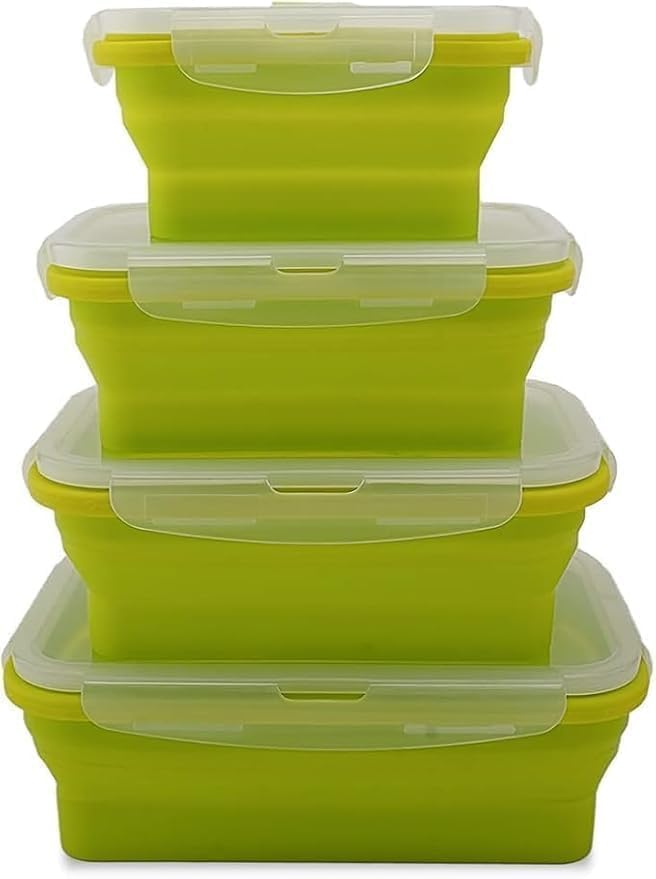 JACINTO Foldable Silicone Rectangle Collapsible Lunch Box Food Storage Containers Tiffin Box Dabba Tiffin Cum Lunch Box for Snack, Meal, Fast Food ટિફિન લંચ બપોરનું ભોજન બોક્સ (Set of 4)