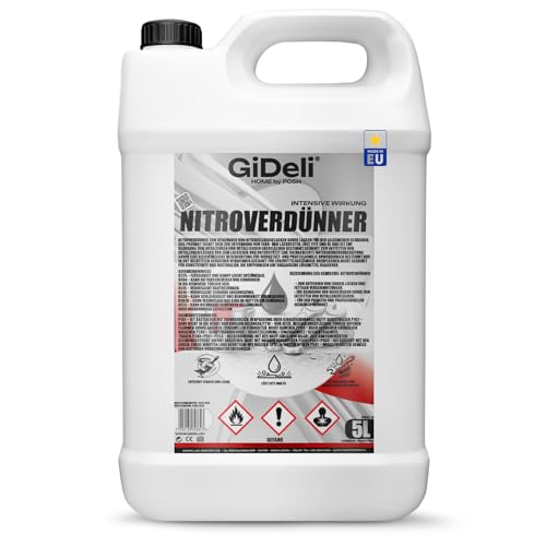 GiDeli Nitroverdünner 5L - Leistungsstarke Universeller Nitroverdünnung zum Reinigen von Pinseln und Malwerkzeugen - für Farben und Lacke - für Werkstatt- und Renovierungsarbeiten