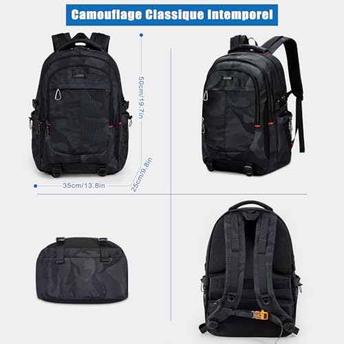 Cartable Garcon Primaire College 50cm Grande Sac à Dos Loisir Homme, Sacs Scolaire pour Ordinateur PC Portable 17 Pouces, Sacs pour Voyage Travail Affaire 12 13 14 15 16 17 18 19 20 10-23 Ans Ado Noir – vue 6