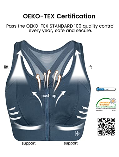 Image of Yvette High Impact Zip Front Sports Bra Mesh Racerback Workout High Support Sports Bras for Women Large Breasts