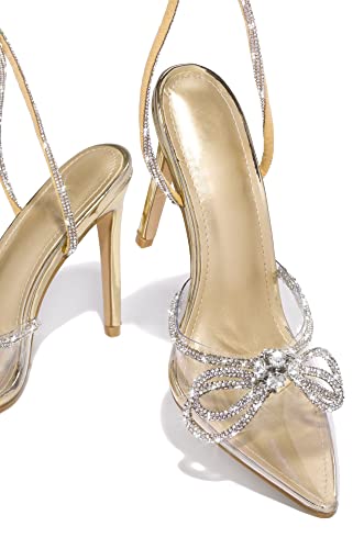 MissHeel Rhinestone Ankle Strap Clear Pumps Heels with Crystal Double Bows 3 inch4