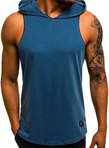 WUAI Men's Casual Hoodies Workout Tank Tops Sleeveless Sport Pullover Sweatshirt Loose Tops T-Shirt