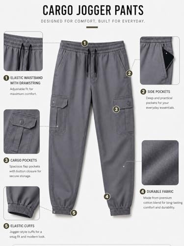 Image of Men's Cotton Cargo Pants | Cargo Trousers with Flap Buttoned Pocket | Elastic Waist Drawstring Casual Cargo Pants | Regular Fit Outdoor Travel Streetwear Bottom Wear