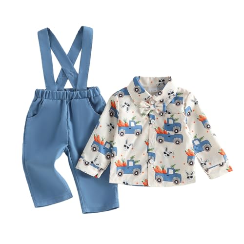 Rourufy Toddler Boy Easter Outfit Truck Bunny Carrot Gentleman Shirt Overalls Pants Set Baby Boys...