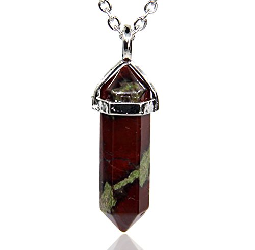 Amandastone Natural Dragon Blood Jasper Gemstone Hexagonal Pointed Reiki Chakra Pendant Necklace 19 Inch