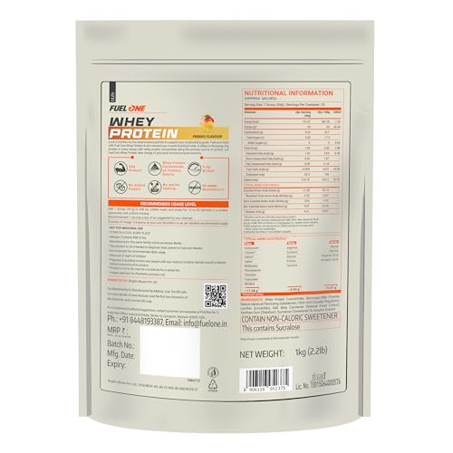 Image of FUELONE Whey Protein (Mango, 1kg / 2.2lbs) | 24g Protein | 5.29g BCAA & 4.2g Glutamic Acid