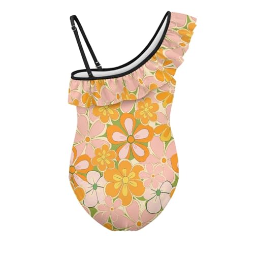 UNICEU Girls Floral One Piece Swimsuit One-Shoulder Ruffles Swimsuits Sleeveless Breathable Bathing Suit for Beach2