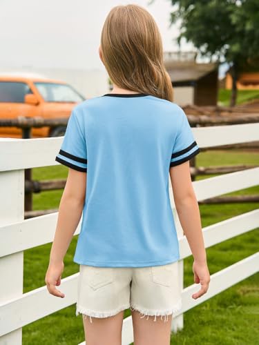 Image of Haloumoning Girls Short Sleeve T Shirts Kids Summer Crewneck Color Block Tops Fashion Tees 5-14 Years
