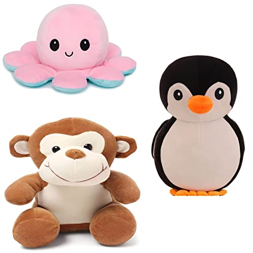 Image of Babique Octopus Sitting Plush Soft Toy Cute Kids Animal Home Decor (17 cm) & Sitting Monkey Plush Soft Toy Cute Kids Animal Home Decor 28 cm & Penguin Stuffed Soft Toy Plush (Black 28cm)