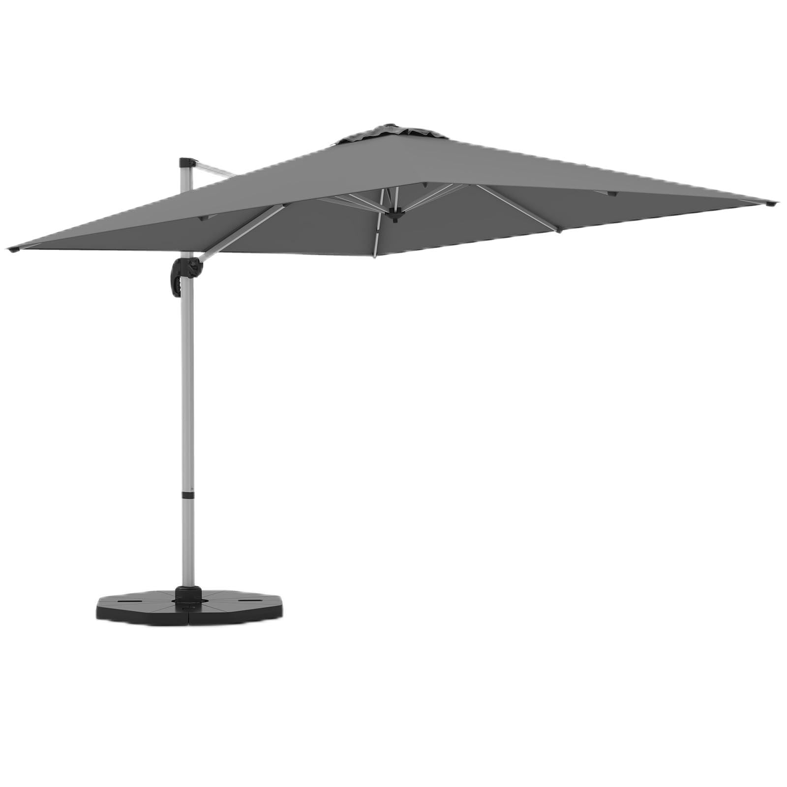 HAPPYGRILL 10 FT Patio Cantilever Umbrella, Outdoor Hanging Offset Umbrella with 360° Rotation, Tilt Adjustment, Cross Base, Vented Top, Square Market Umbrella for Garden Backyard Pool, (Grey)