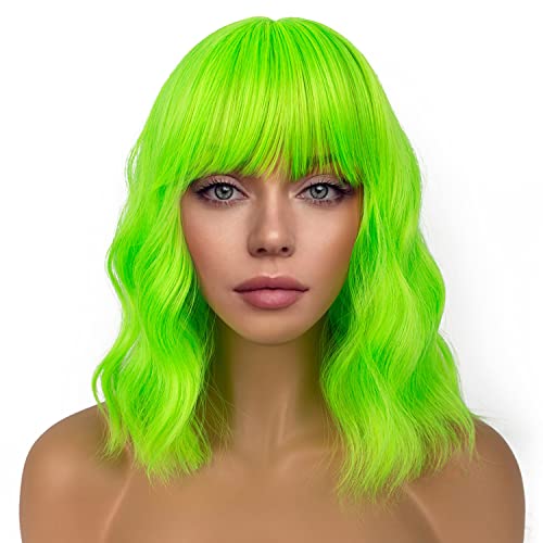 LANCAINI Neon Green Short Bob Wigs