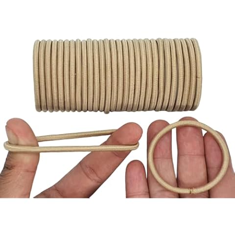 12 PCS BEIGE Elastic Hair Bands, 3mm Elastic Hair Ties Ponytail Holders, Bulk Hair Ties No Metal Gentle Elastics for Women Men Girls Kids (BEIGE) - A2THIBEI Cover
