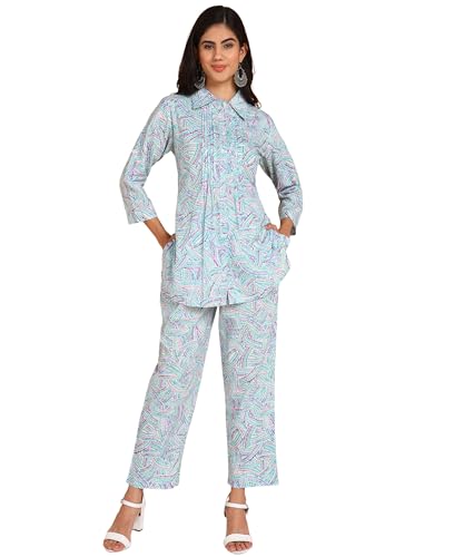 Image of BLOCKS OF INDIA Coords Set in Pure Cotton Pintucks Hand Block Print