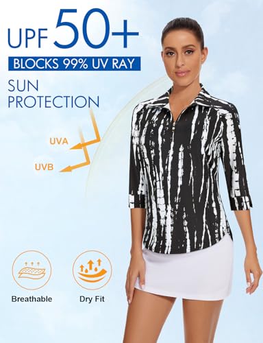 Image of Cucuchy Style Womens Golf Shirt 3 /4 Sleeve Quarter Zip Workout Tennis Tops Quick Dry UPF 50+ Shirts