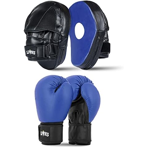 Lions Amateur Fitness Boxing Set Hook & Jab Pads Focus Punch Bag Gloves Target Strike Mitts (Blue Stone, 10oz) Cover