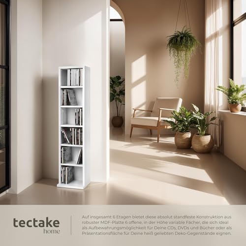 CD-Regal Tectake Wandregal mit 6 Fächern in Holzoptik, höhenverstellbar