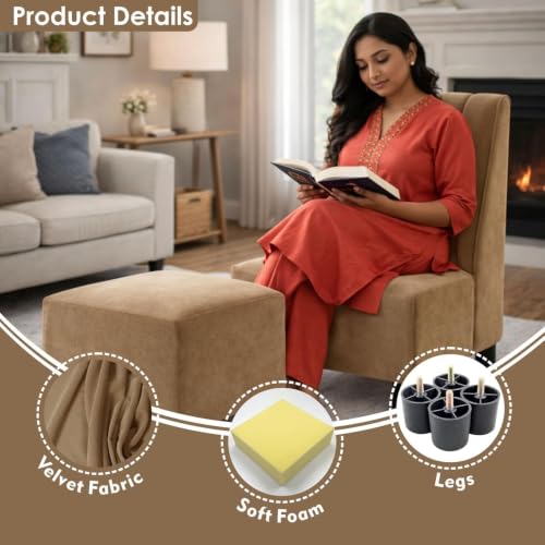 Image of Rosebell Sofa Set with Ottoman Combo One Seater Sofa Set with Matching Footrest for Living Room & Office - Golden Color