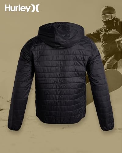 Image of Hurley Mens Puffer Jacket - Lightweight Packable Insulated Winter Coat for Men - Weather Resistant Quilted Outdoor Jacket