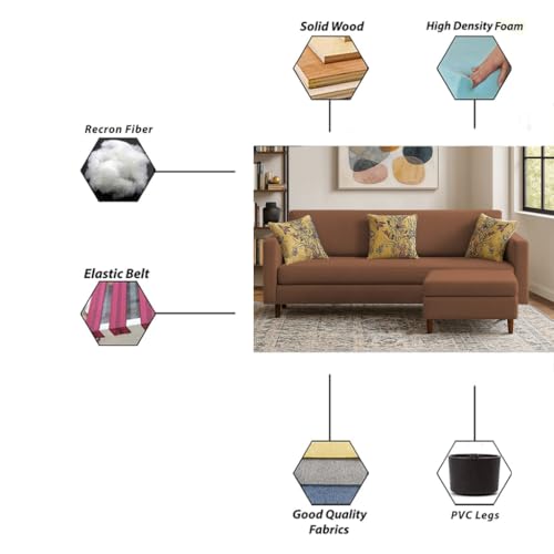 Image of Casaliving Premium Lifestyle Fabric 5 Seater L Shape Sofa Set 4 Seater Modern Sofa Set & Ottoman for Living Room (Brown Color Sofa Set)
