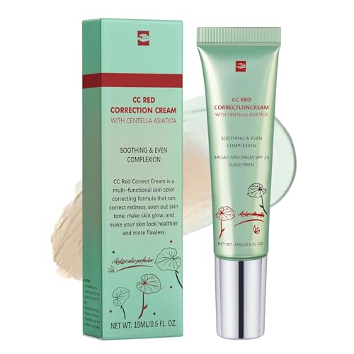 LOPHE Crema CC Que Cambia de Color, 15ml CC Crema Correctora de Color para el Rostro, Silky Cream CC de Centella Asiática, BB Cream para Corrige el Tono de Piel Enrojecido, Uniformiza el Ton (Verde)