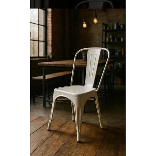 Orion91 ORION91oficial® - Silla Acero Beta Blanco Satinado Apilable (85x43x45 cm) Estilo Industrial, Convertible a 1-Pack x6