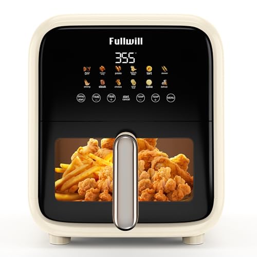 Image of Fullwill Air Fryer with Visible Window, 7.5QT,12-in-1 Multi-Function Air Fry,Roast,Bake, Dehydrate, Fries,Nonstick and Dishwasher-Safe Basket,Family&friends Party,1700W,Creamy White