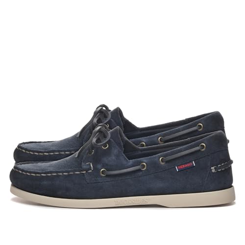 Sebago Portland Roughout Boat Shoes - Handsewn Roughout Leather Moccasins with Leather Sock Lining and Non-Marking, Non-Slip Siped Rubber Outsoles, Blue Navy - 8 Regular