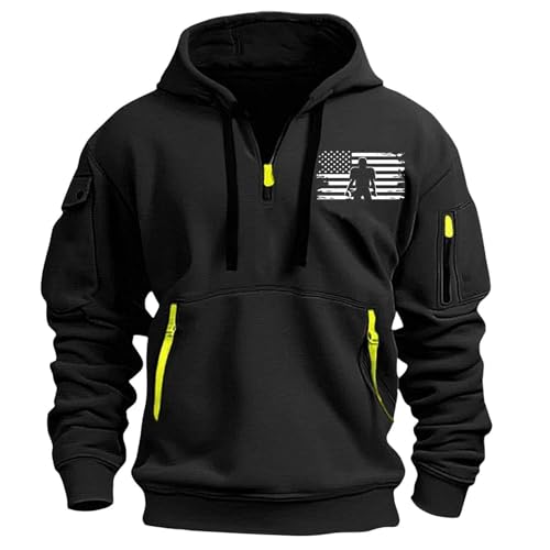 Quarter Zip Long Sleeve Hoodie For Men American Football Print Hooded Sports Sweatshirt Drawstring Outdoors Pullover
