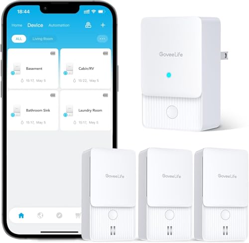 GoveeLife Premium Smart Water Leak Detector 2 with 1968ft Ultra-Long Range, WiFi Water Sensor with...