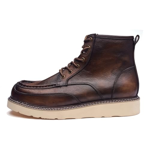 Specell Handcrafted Vintage High-Top Men's Work Boots - Retro Style & Timeless Durability, Soft Toe, Waterproof Casual Leather, Brown, Lace-Up Comfortable Moccasin Toe2