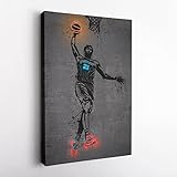 Joel Embiid Poster Neon Dunk Philadelphia 76ers NBA Canvas Wall Art Home Decor Framed Poster Man Cave Gift(Canvas Ready To Hang, 20"x30")